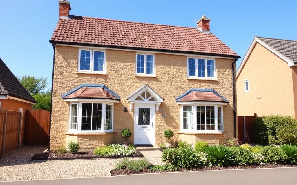 A UK detached house with a freshly coated exterior
