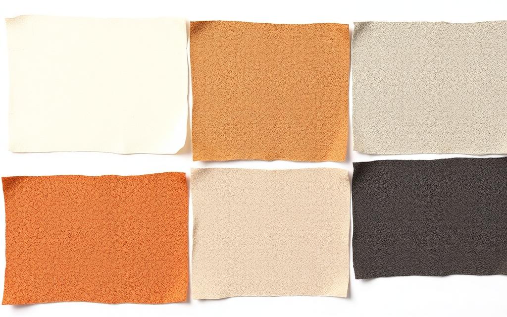 Spray cork colour sample swatches in cream, sand, terracotta and charcoal