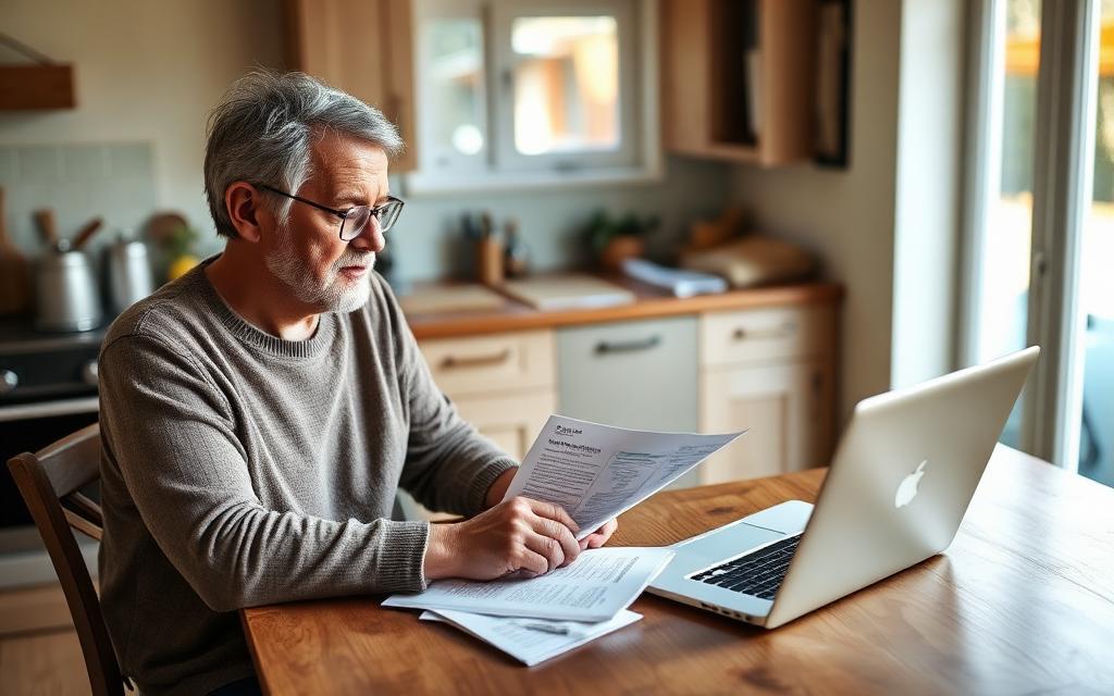 A homeowner comparing written quotes at a kitchen table
