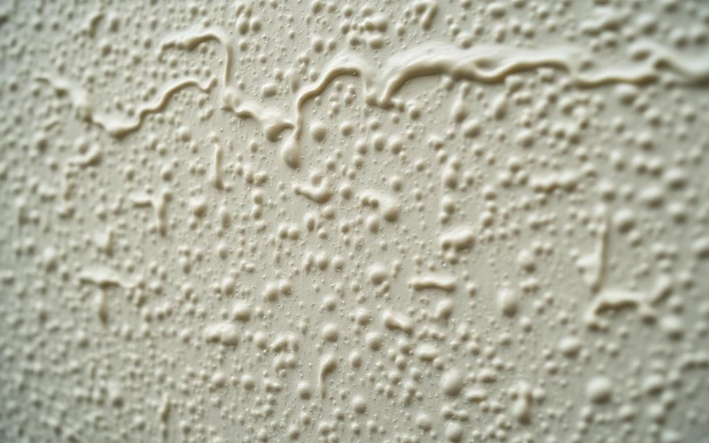 Rain running off a weathered cork coated wall