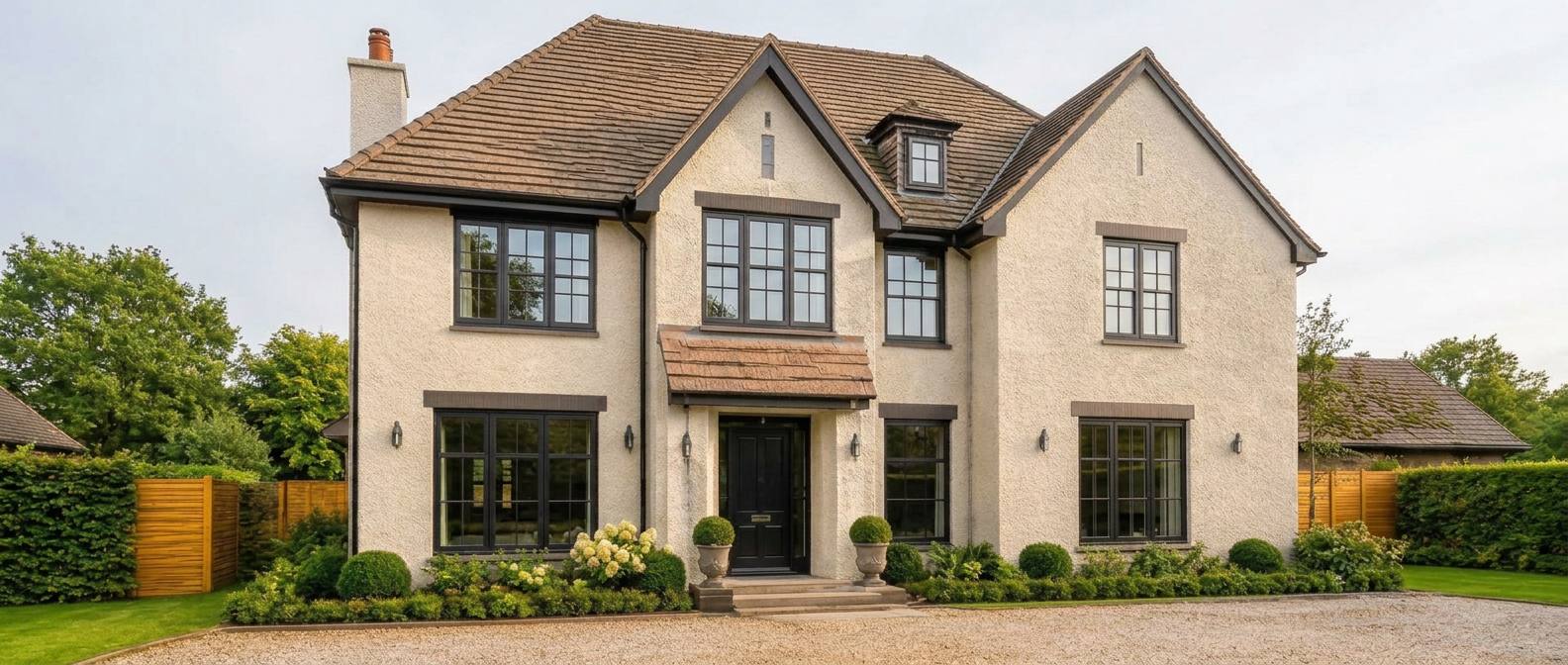 A UK brick house wall part-covered with a granular spray cork coating